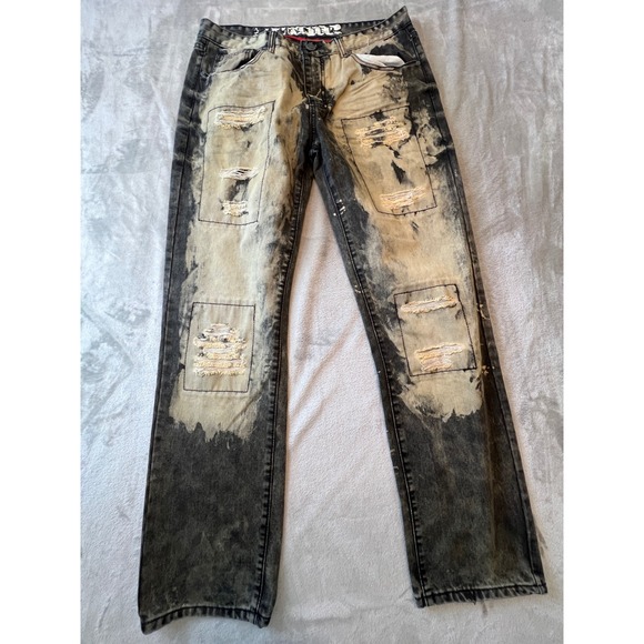 Encrypted Supply Company Other - Encrypted Jeans Men 38 Black Acid Wash Distressed Straight Leg Denim